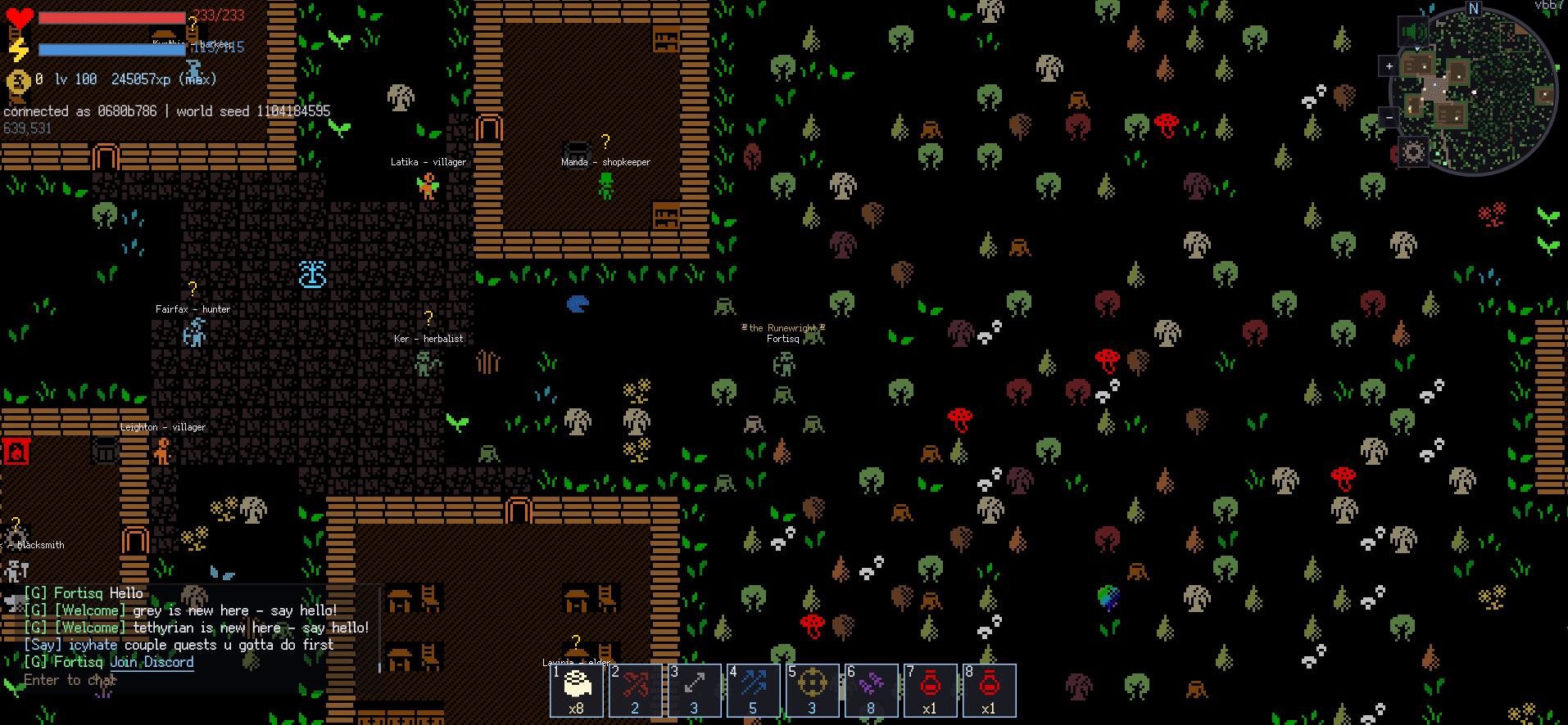 Dense forest and mushrooms east of the village